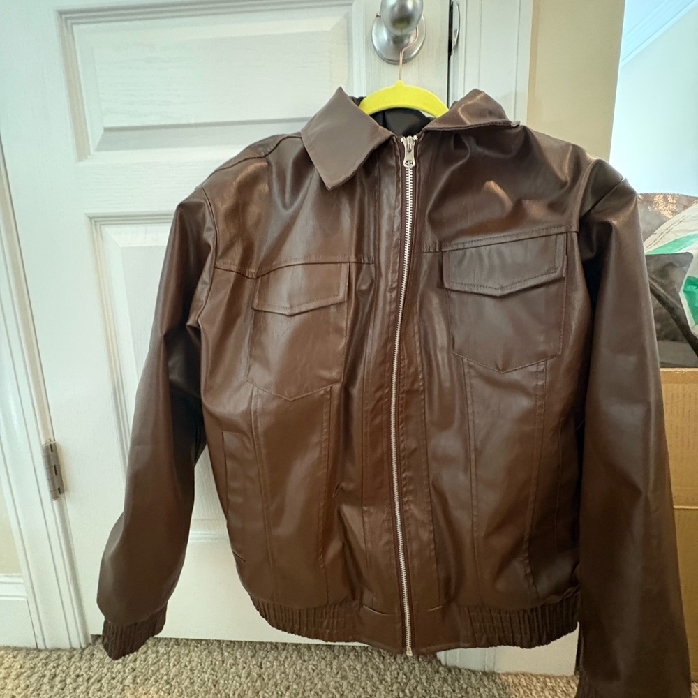 Men's Brown Faux Leather Jacket